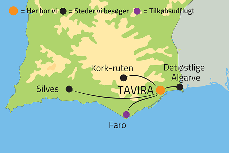 Kort over kulturrejsen p Algarvekysten